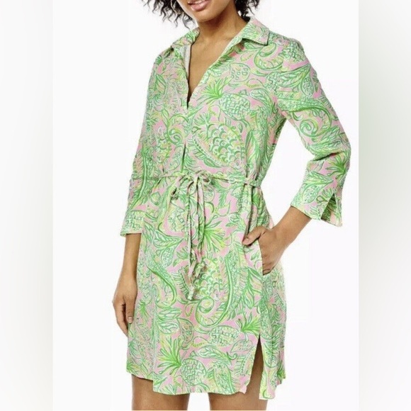 Lilly Pulitzer Pilar Linen Mandevilla Baby Fins Flippers Tunic Dress Small $218 - Picture 7 of 7
